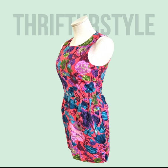 Floral Print Sleeveless Dress‎ Colorful Pattern Party Cocktail Size 2 - Picture 3 of 8